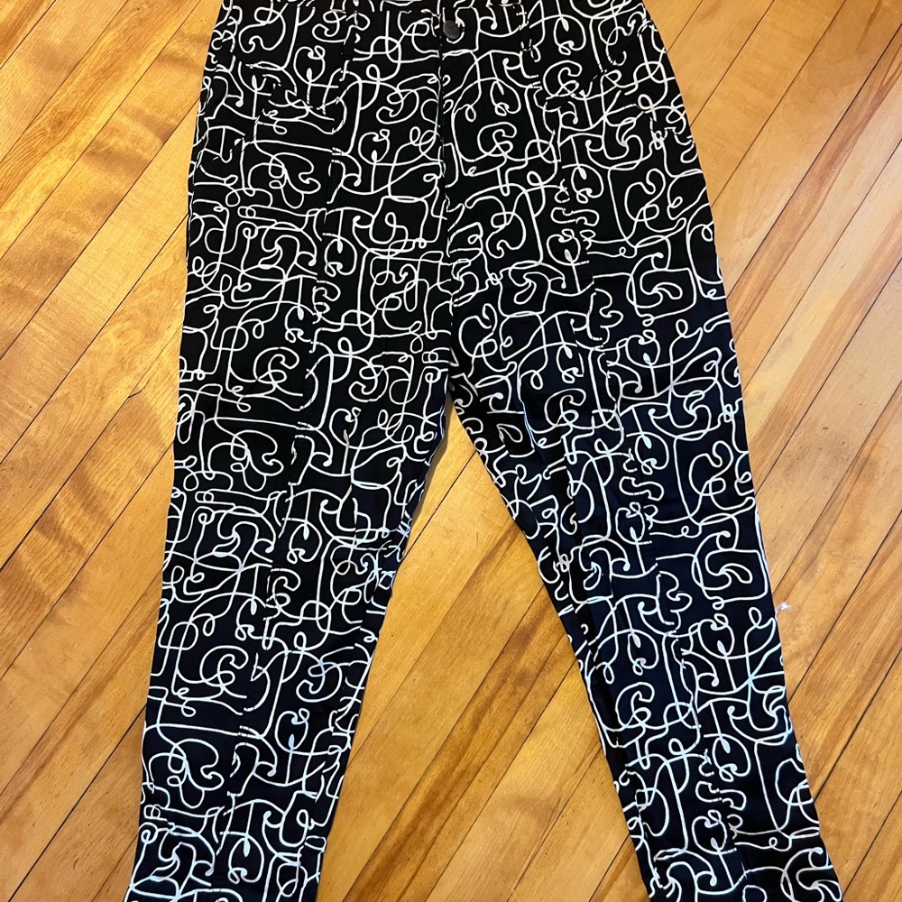 Lucy & Yak Organic Cotton High Waisted Trousers in Black & White Squiggle Print